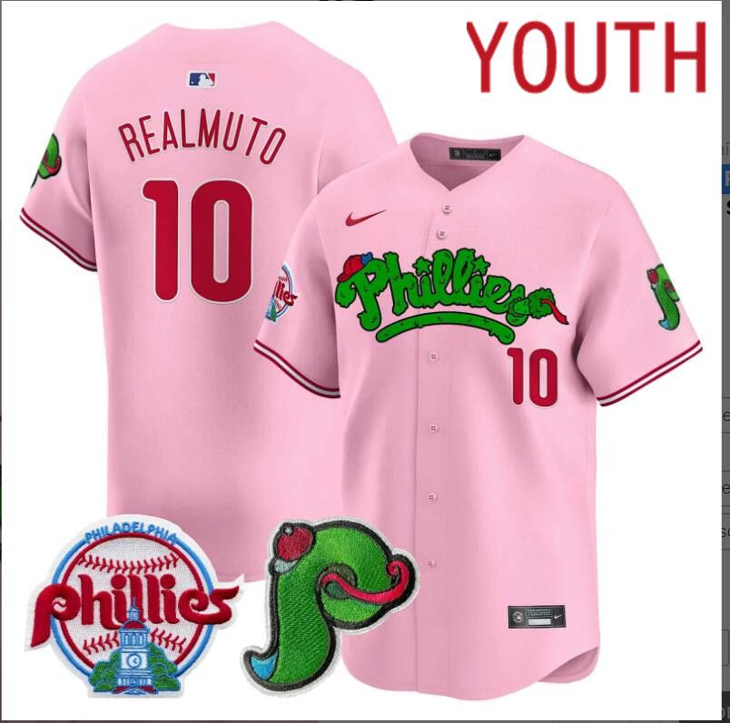 Youth  Philadelphia Phillies #10 Realmuto pink Limited 2024 MLB Nike jersey->youth nfl jersey->Youth Jersey